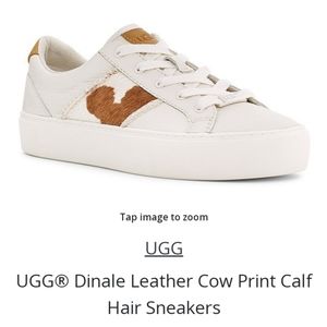 Ugg Dinale cow sneakers tennis shoe white brown lace up leather platform size 9